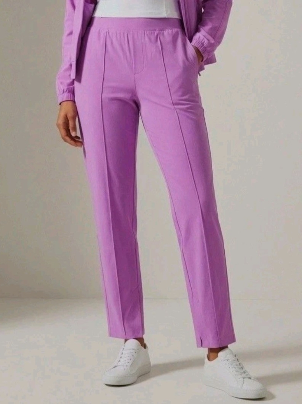 Athleta Vienna Slim Purple Pink Travel Commuter Ankle Pants Size 12 Zip Pockets